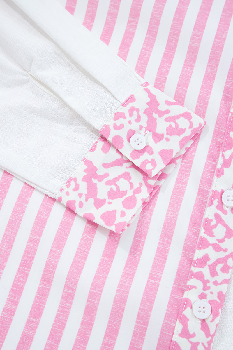 Pink Leopard Striped Western Casual Shirt