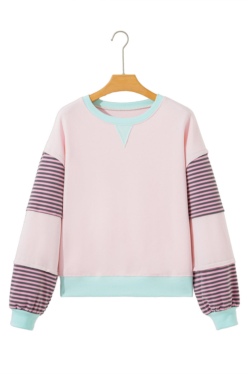 Striped Color block Patchwork Drop Shoulder Sweatshirt