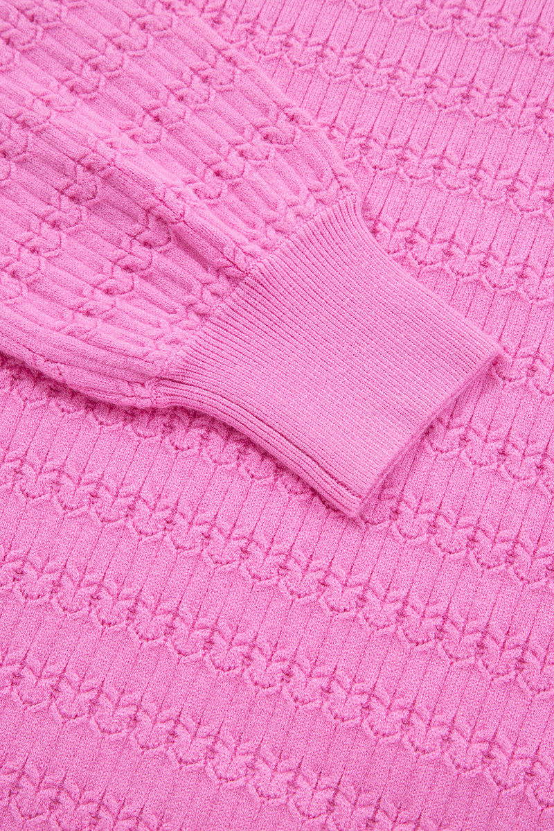 Trendy Pattern Knit Ribbed Cuffs Crew Neck Sweater