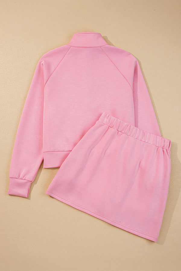 Half Zip Sporty Pullover Mini Skirt 2pcs Outfit