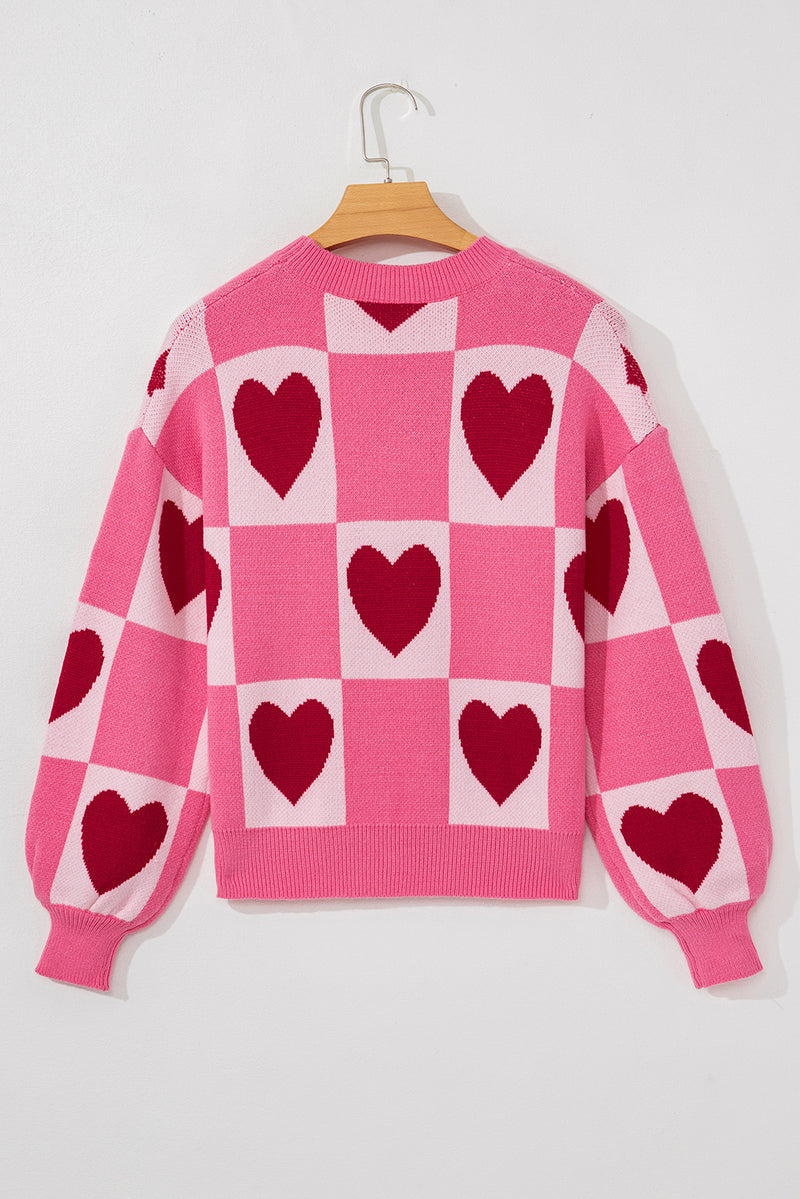 Love Heart Checkered Valentine Crew Neck Sweater