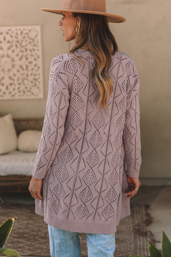 Solid Hollow-out Openwork Knit Cardigan