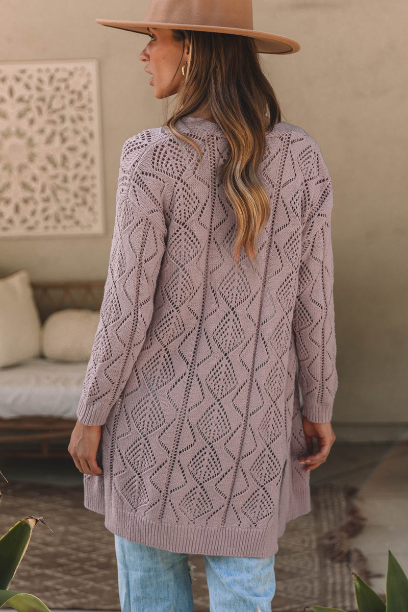 Solid Hollow-out Openwork Knit Cardigan