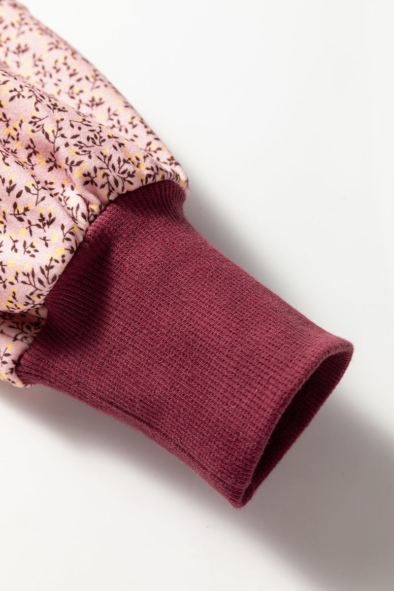 Plaid Colorblock Patchwork Sleeve Raw Seam Sweatshirt