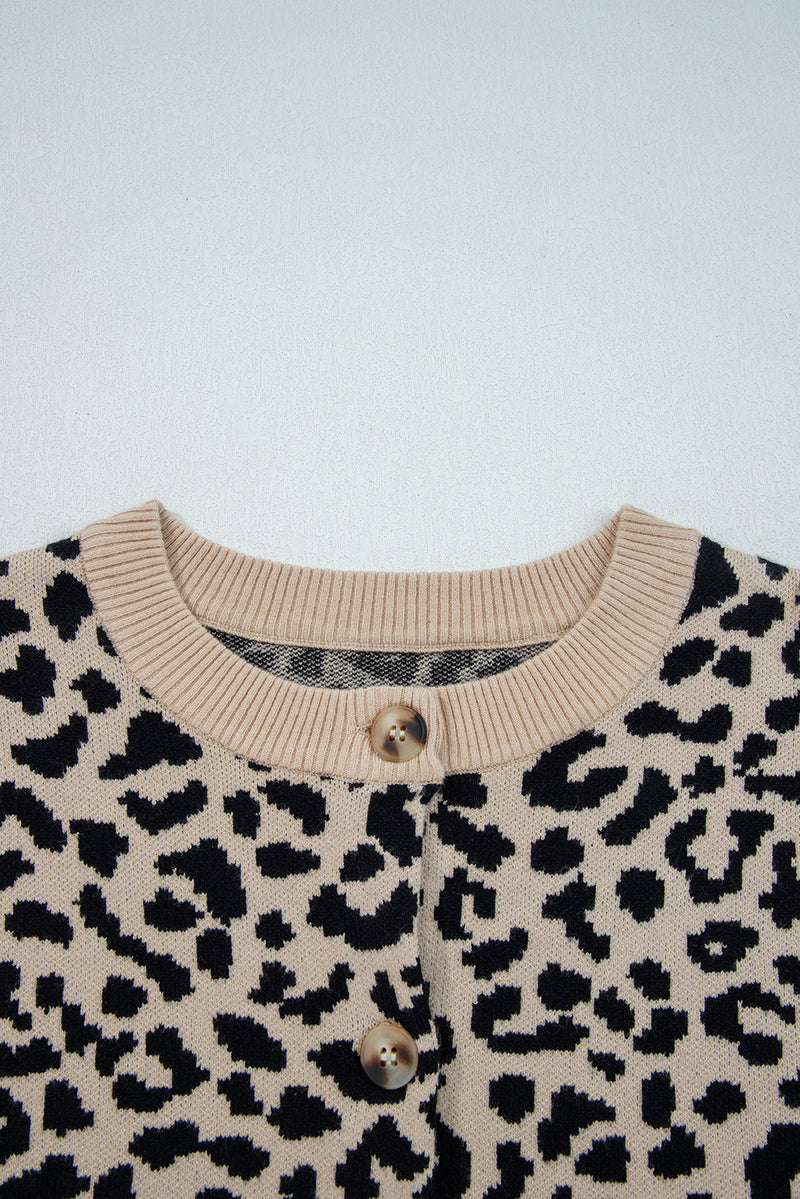 Leopard Drop Shoulder Chunky Knitted Cardigan Sweater