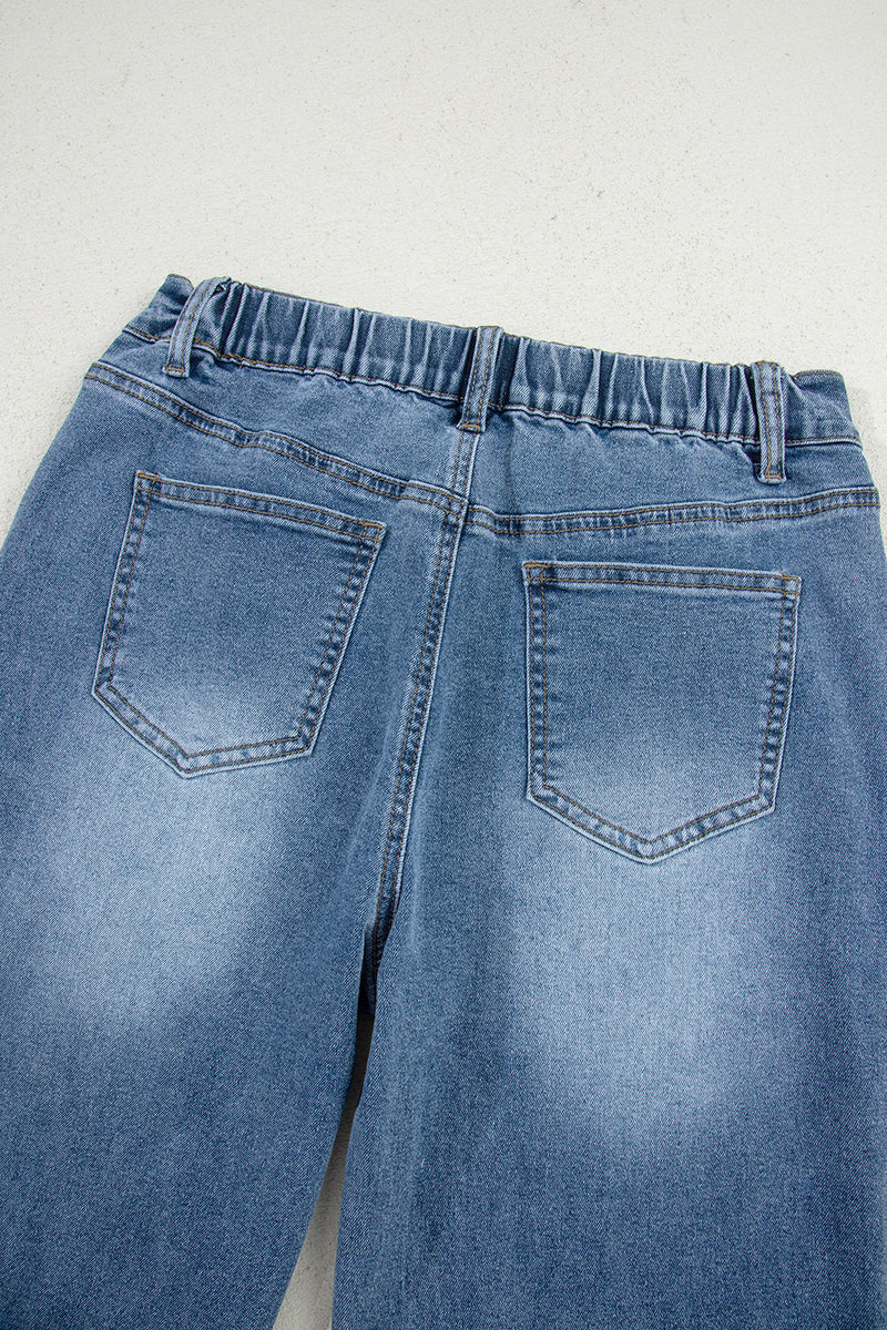 Star Patchwork Cropped Wide Leg High Waist Jeans