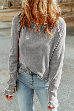 Solid Textured Round Neck Long Sleeve Top