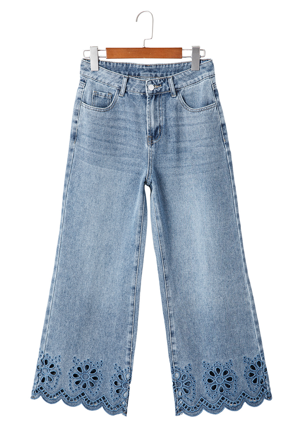 Embroidered Cropped Wide Leg High Waist Jeans