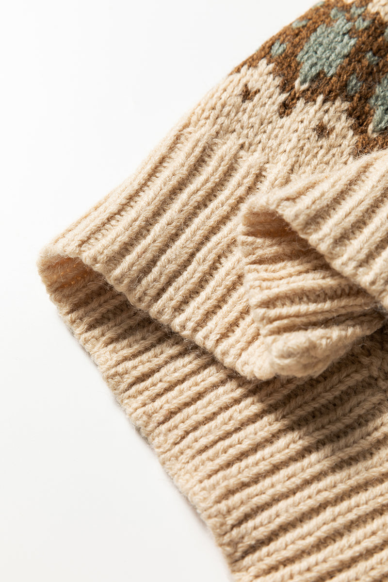 Western Pattern Knitted Button V Neck Cardigan Sweater