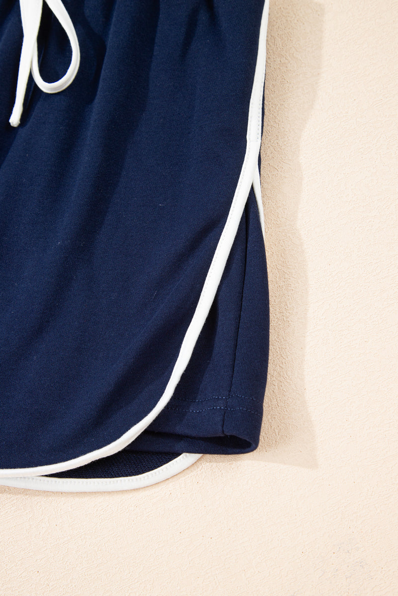 Varsity Stripe Detail Drop Shoulder Pullover Mini Skirt Set