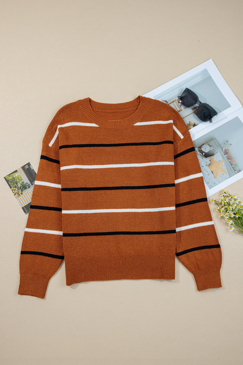 Stripe Striped Ribbed Edge Drop Shoulder Sweater