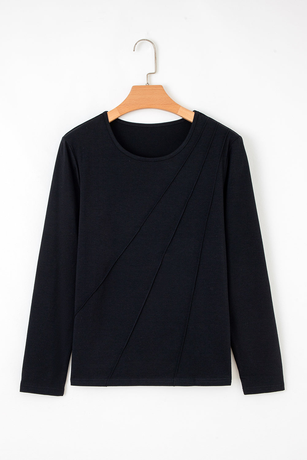 Asymmetric Seam Detail Solid Color Long Sleeve Top