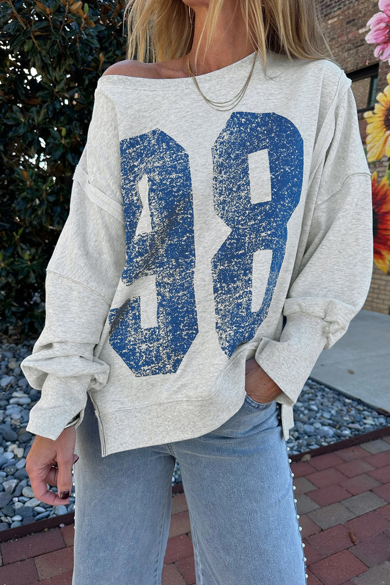 Faded Varsity Print Loose Pullover Top