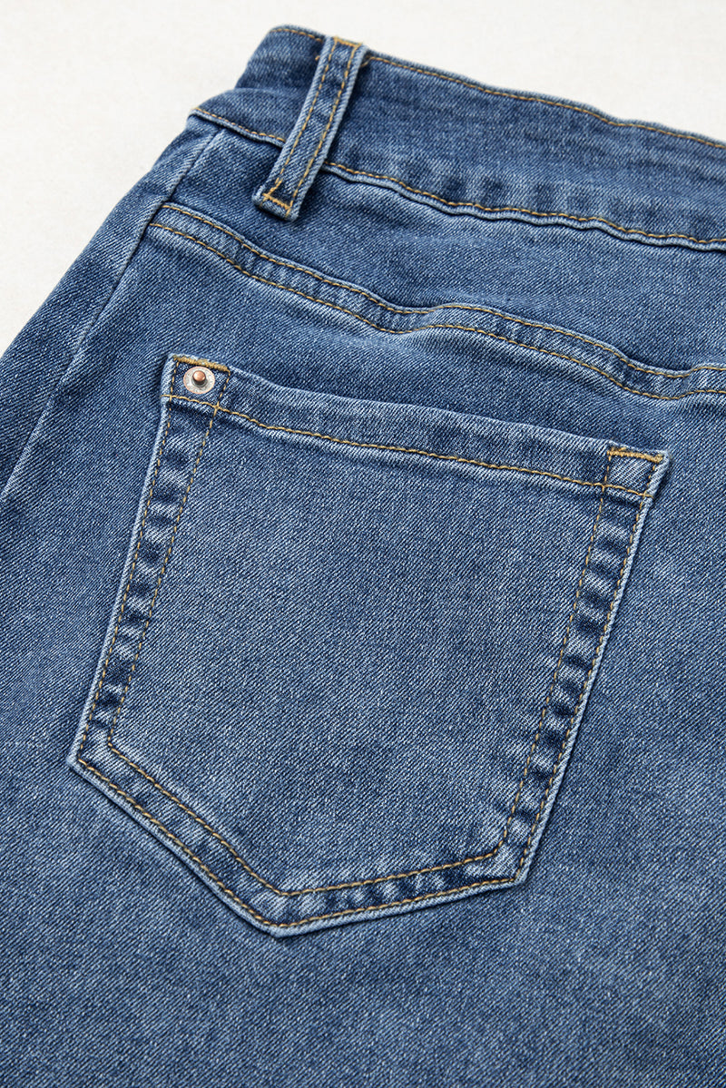 Stitched Raw Hem Wide Leg Loose Jeans