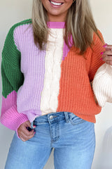 Color Block Textured Knit Drop Shoulder Loose Fit Sweater