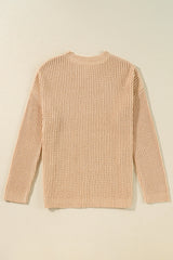 Cable Knit Drop Shoulder Side Slits Loose Sweater