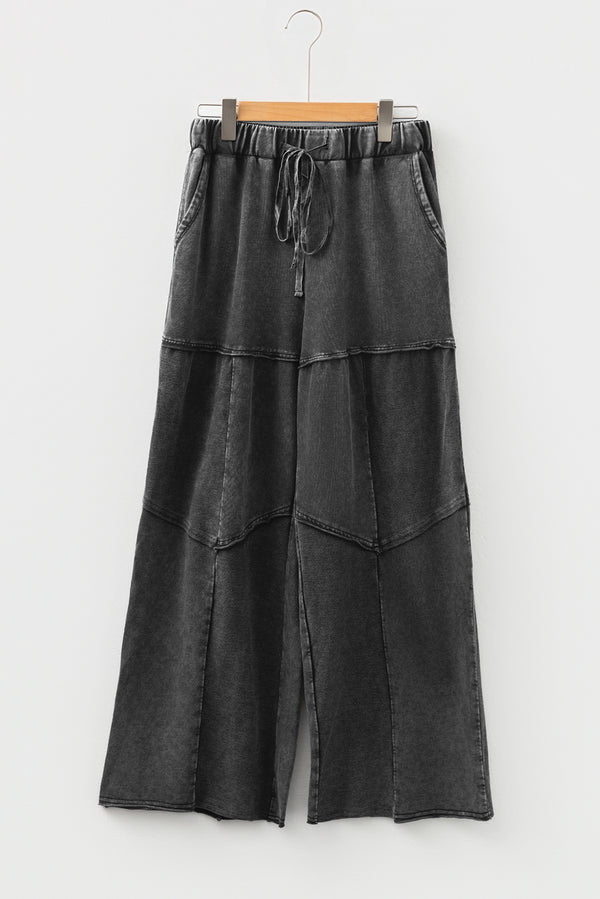 Mineral Wash Tiered Wide Leg Patchwork Drawstring Pants