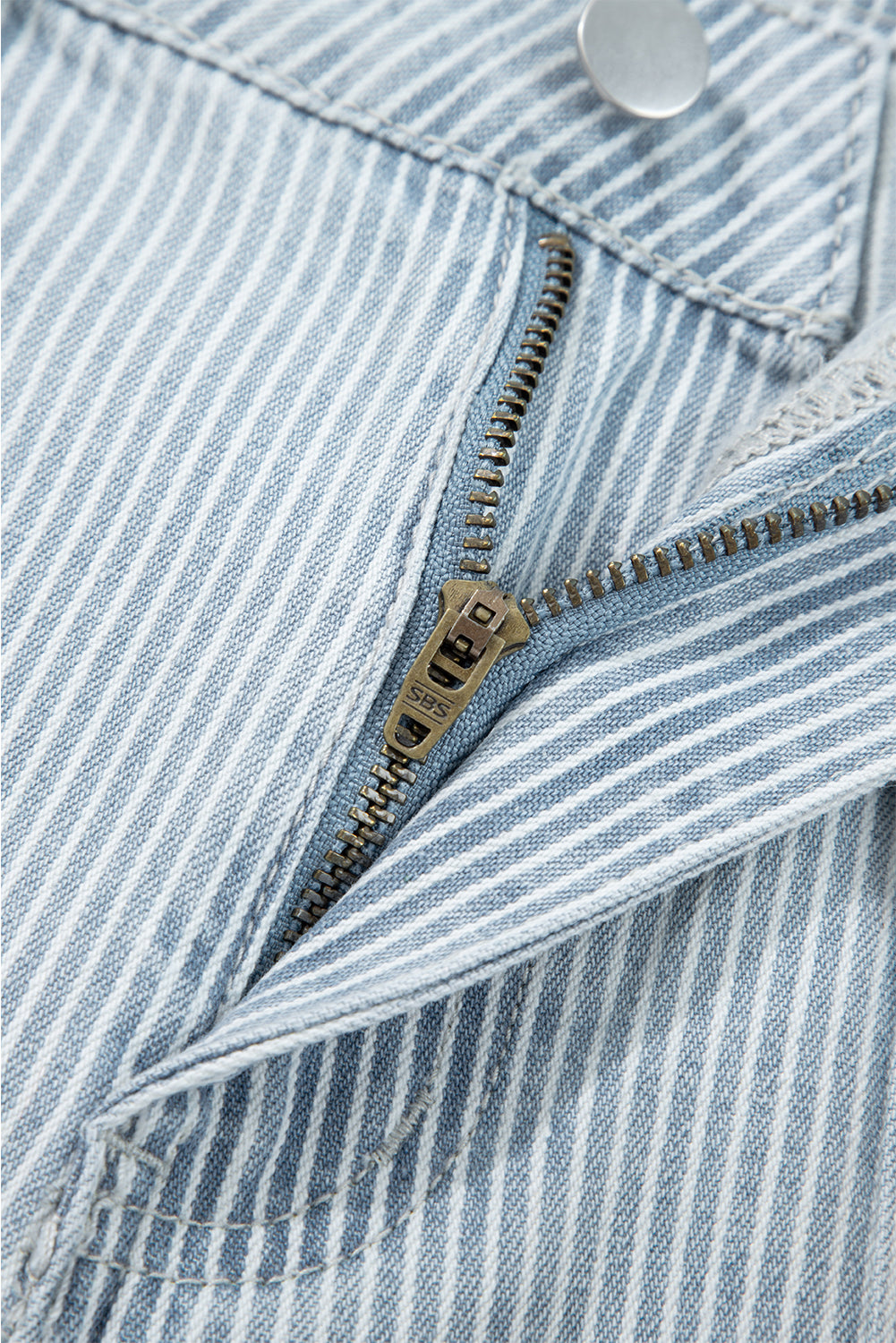 Stripe Button Flap Pocket Cuffed Hem Wide Leg Jeans