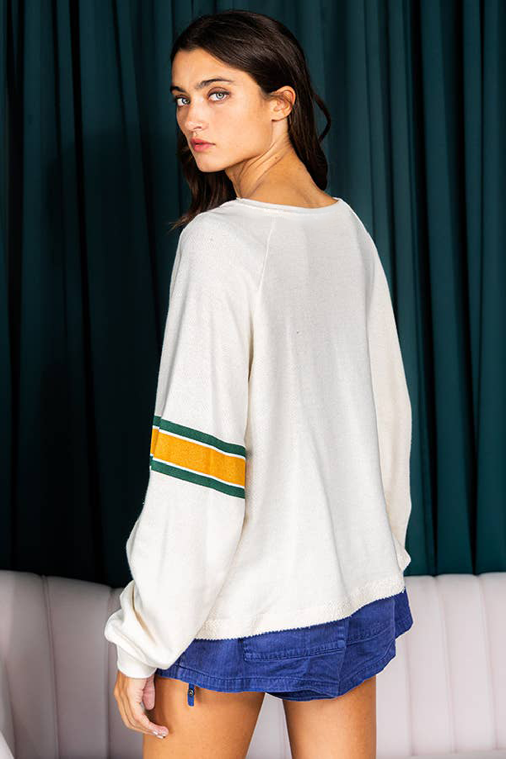 Number 76 Printed Retro Sporty Long Sleeve Top