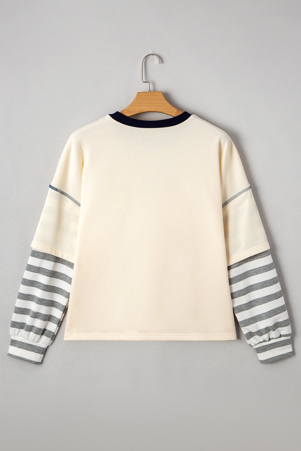Striped Patchwork Long Sleeve Round Neck Two-in-one Top