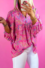 Abstract Print Collared V Neck Baby doll Blouse