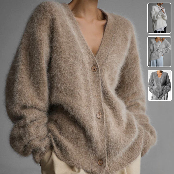 Loose V-neck Button Cardigan Fall Winter Fashion Single Breasted Knitted Sweater Top