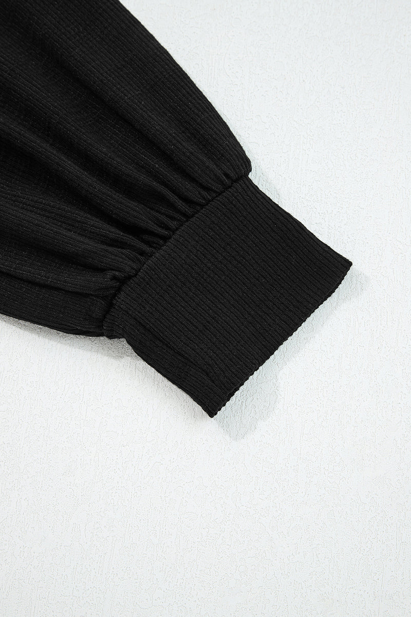 Solid Exposed Seam Textured Knit V Neck Pullover Top