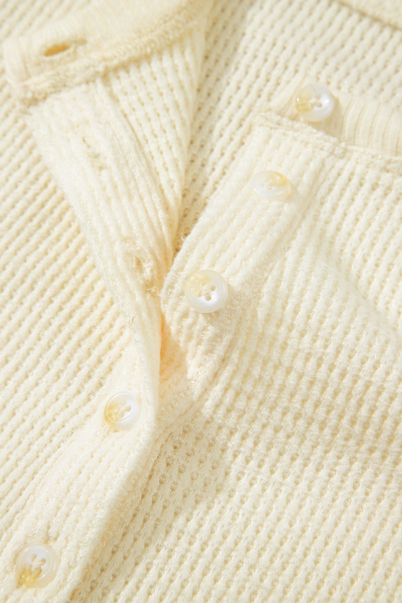 Textured Knit Half Buttons Henley Top