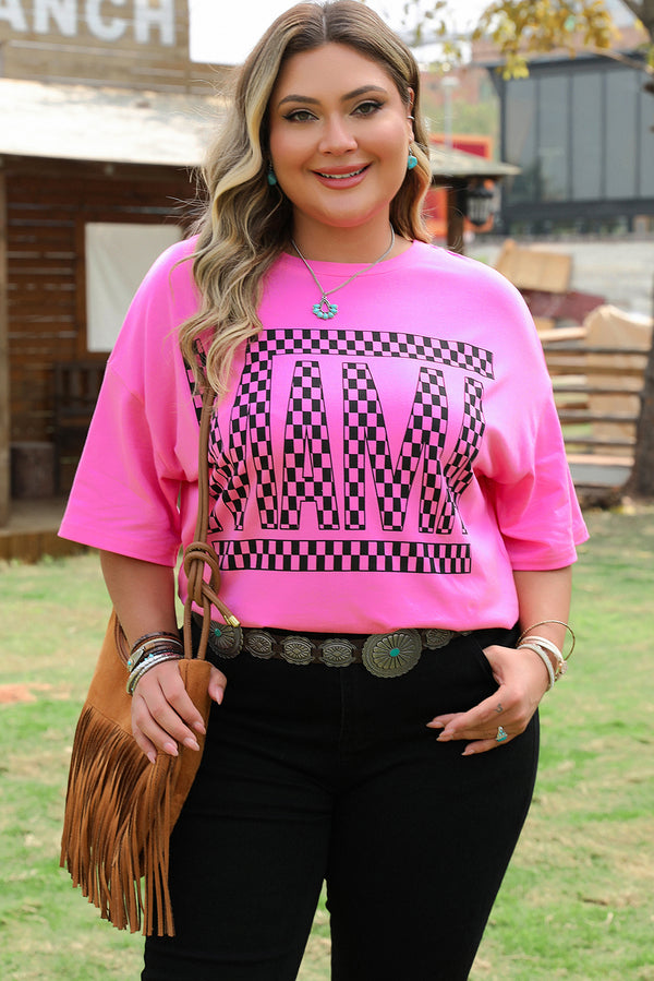Checker MAMA Letter Printed Graphic Plus Size T Shirt
