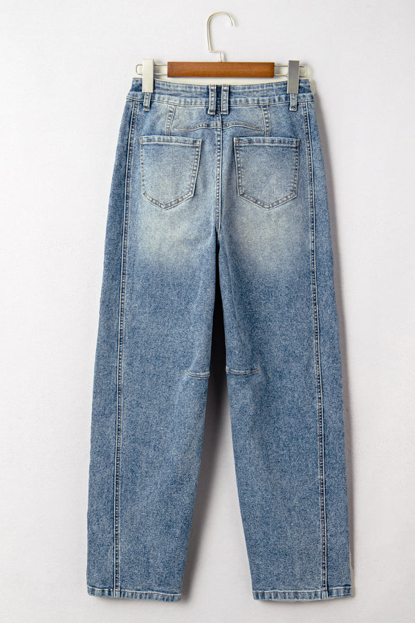 Blue Vintage Washed Seam Detail Shift Jeans