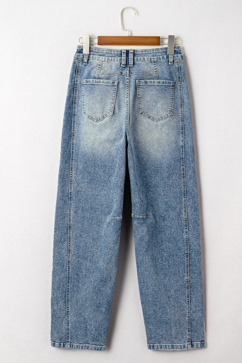 Blue Vintage Washed Seam Detail Shift Jeans