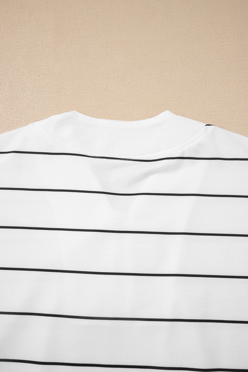 Stripe Zip up Drop Shoulder Pullover and Short 2pcs Outfit