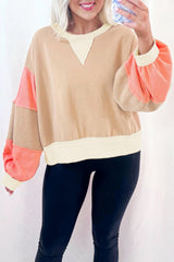 Color Block Textured Patchwork Pullover Sweatshirt