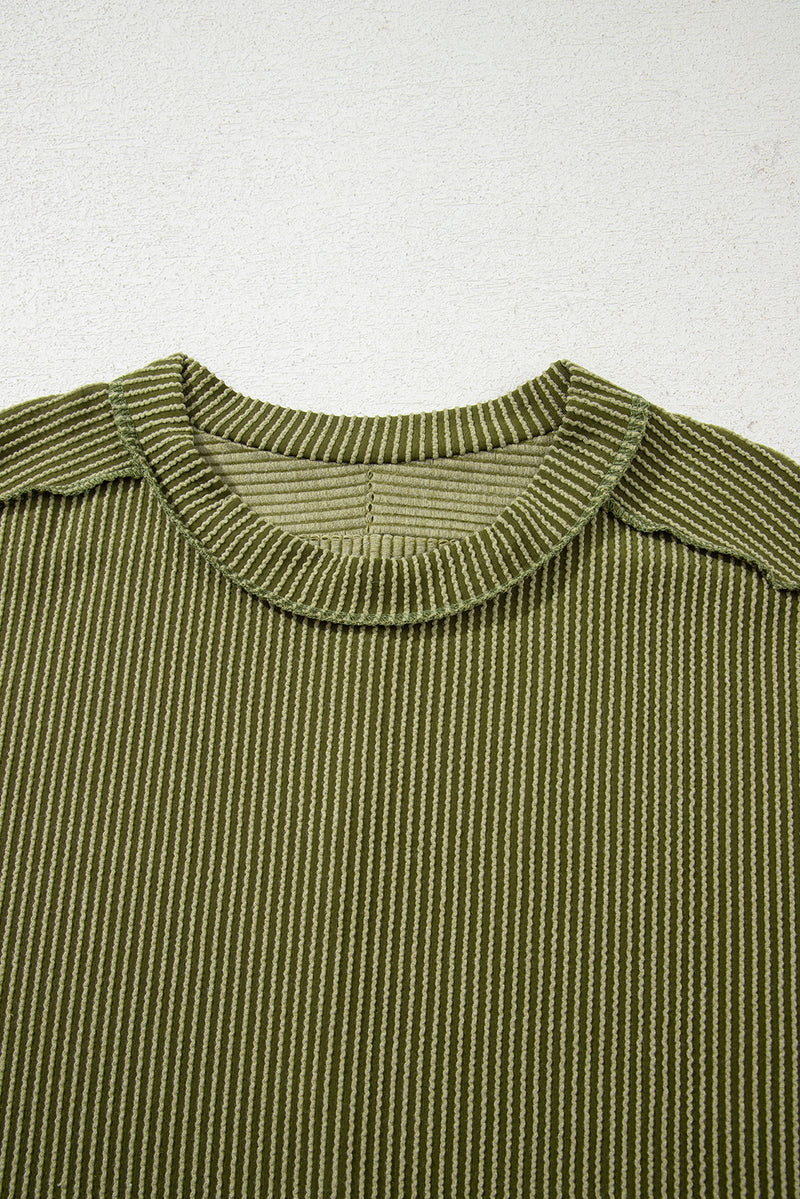 Textured Knit Exposed Stitching T-shirt