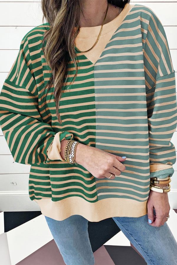 Stripe Color block Drop Shoulder Oversize Sweatshirt