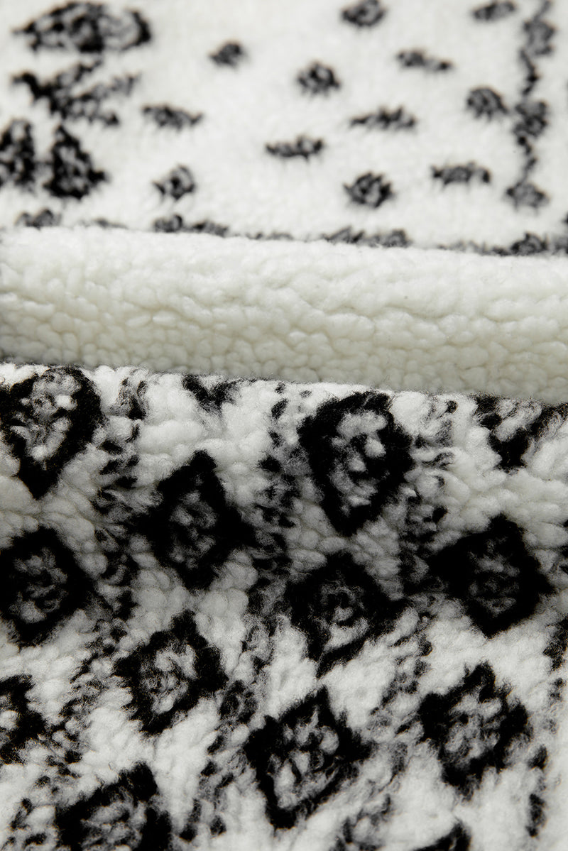 Sherpa Paisley Print Pocketed Western Fashion Vest Jacket