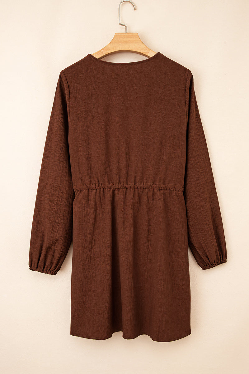 Floral Embroidered Tassel Tie Waist Long Sleeve Mini Dress