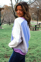 Exposed Seam Colorblock Patchwork Ribbed Trim Pullover Sweatshirt