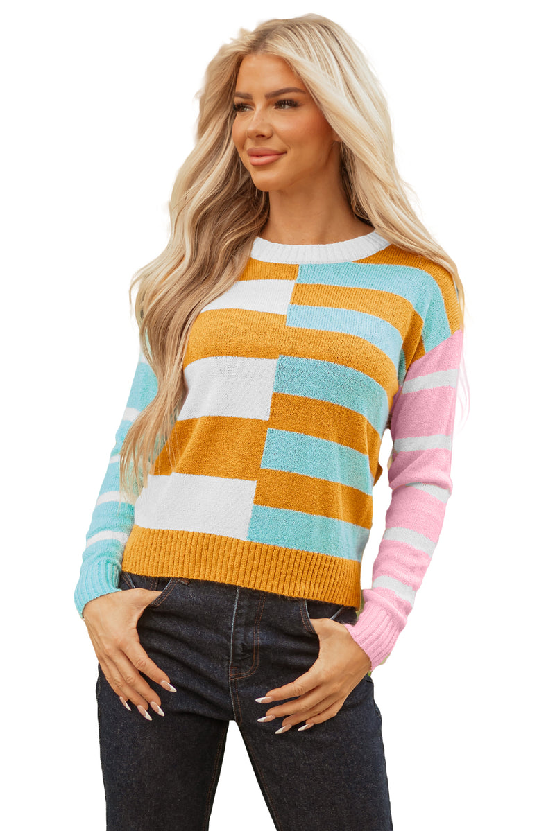 Color Block Striped Pullover Sweater