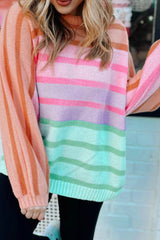 Stripe Gradient Striped Ribbed Edge Loose Sweater