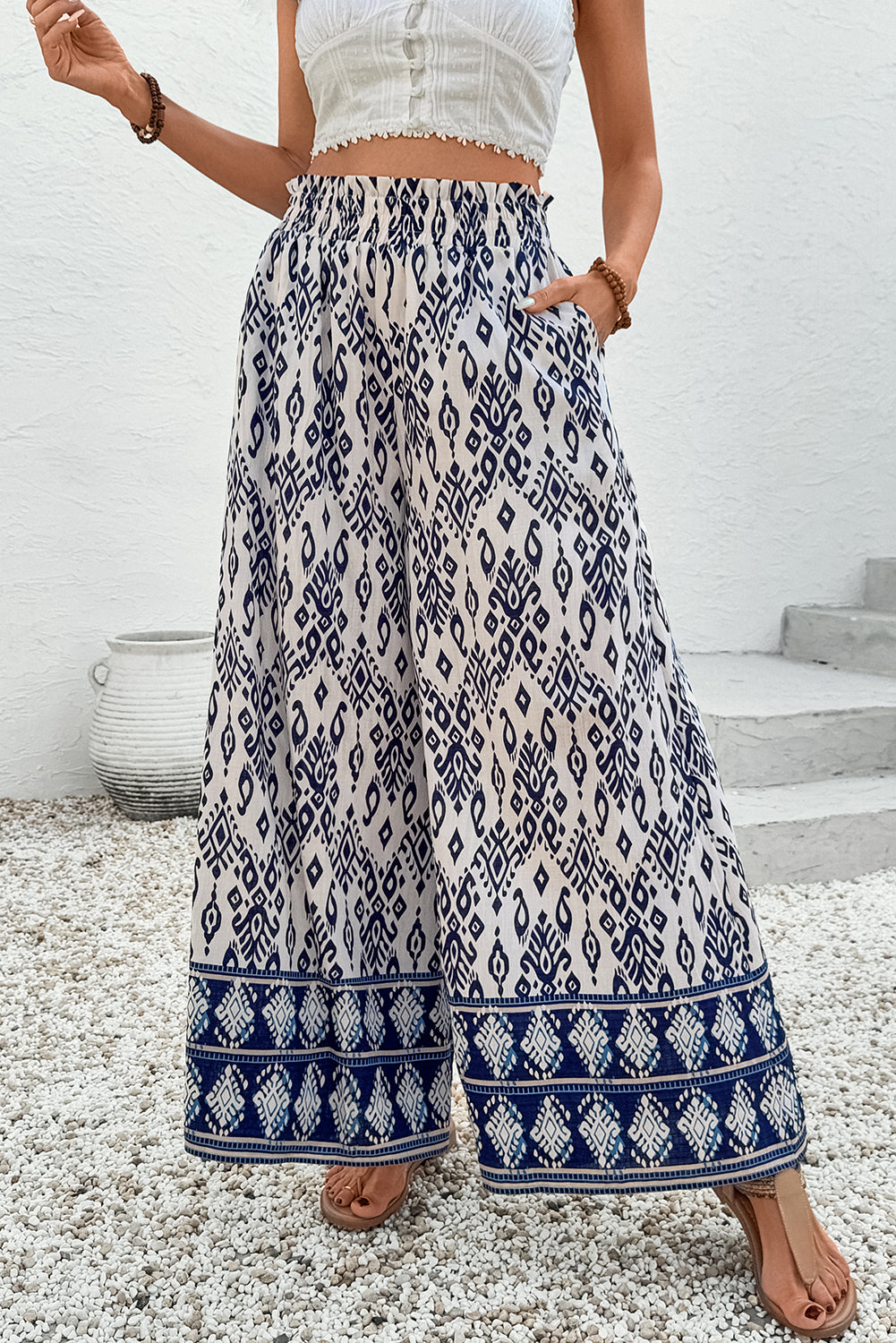 Boho Pattern Print High Waist Wide Leg Loose Pants