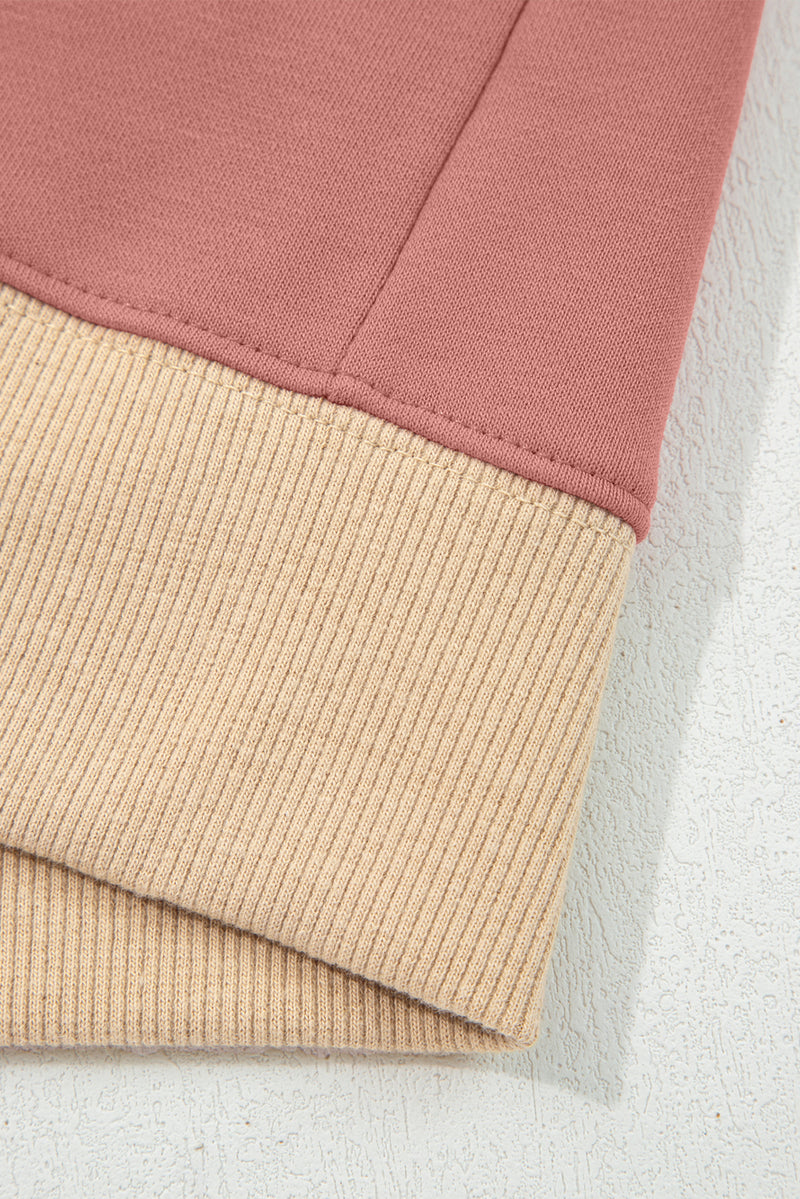 Old Rose Contrast Star Patchwork Exposed Seam Uneven Hem Drop Shoulder Sweatshirt