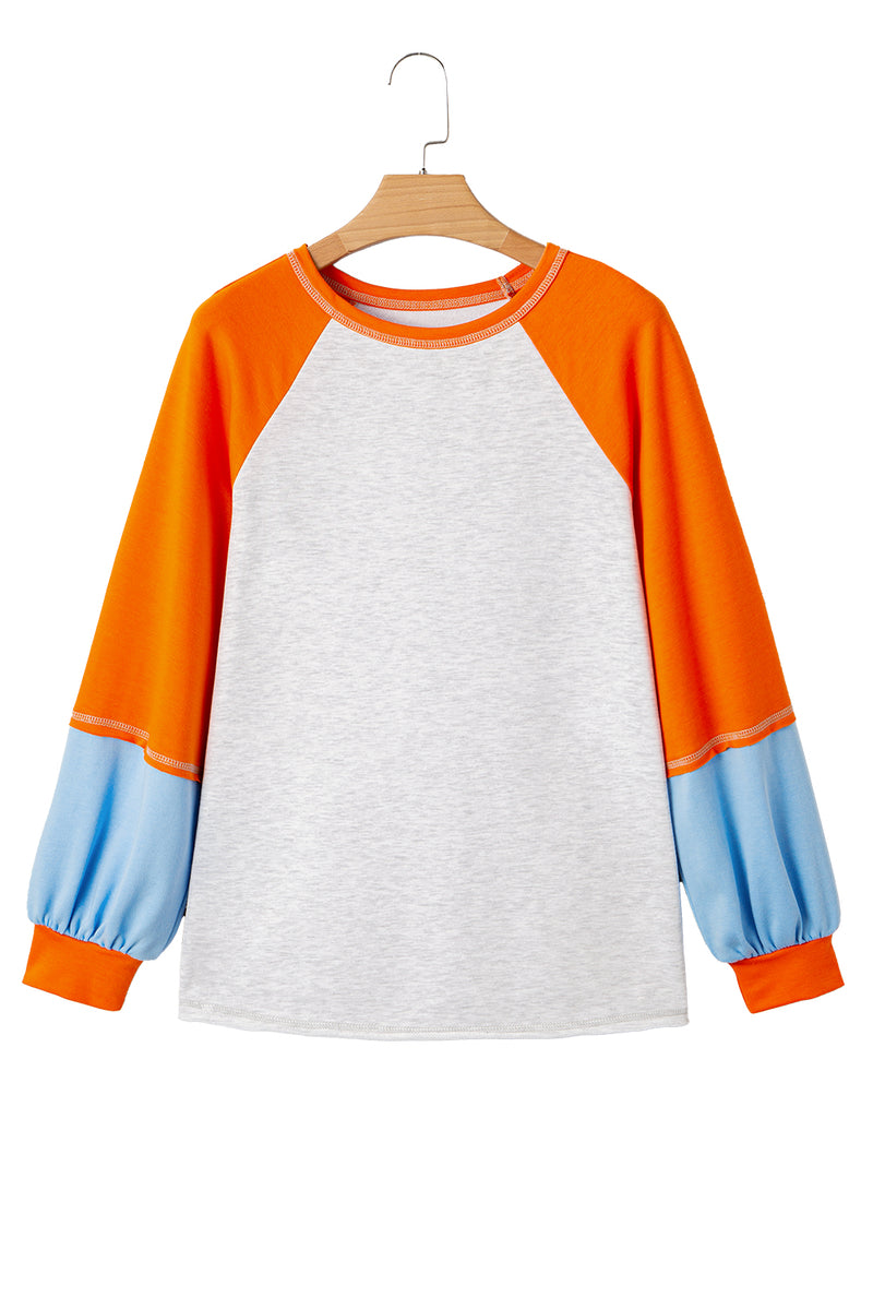 Color Block Raglan Sleeve Contrast Stitching Loose Fit Top