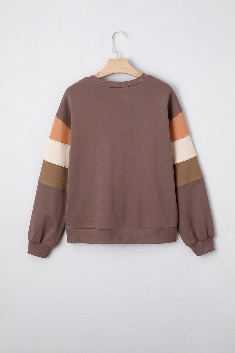 Color Block Drop Shoulder Pullover Casual Sweatshirt