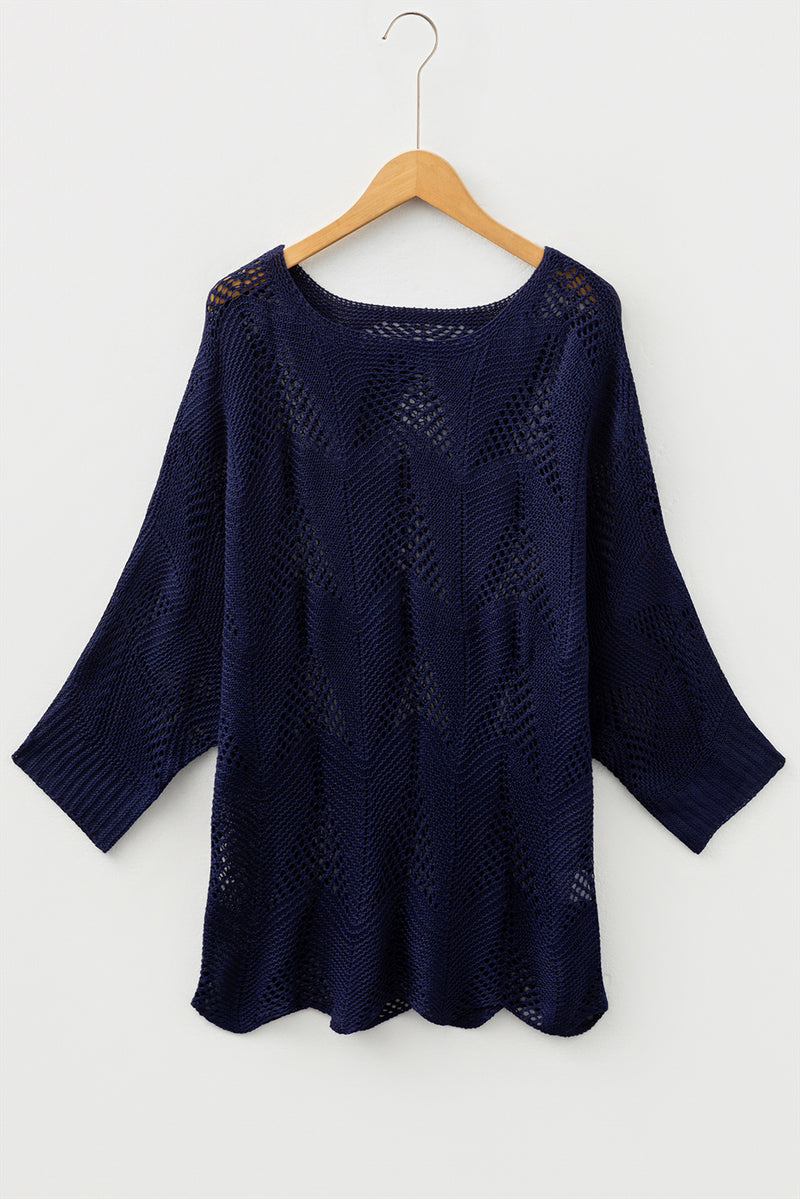 Hollow Out Knit 7/8 Sleeve Casual Sweater