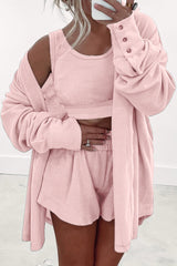 Crop Tank Top Shorts with Cardigan Lounge Set