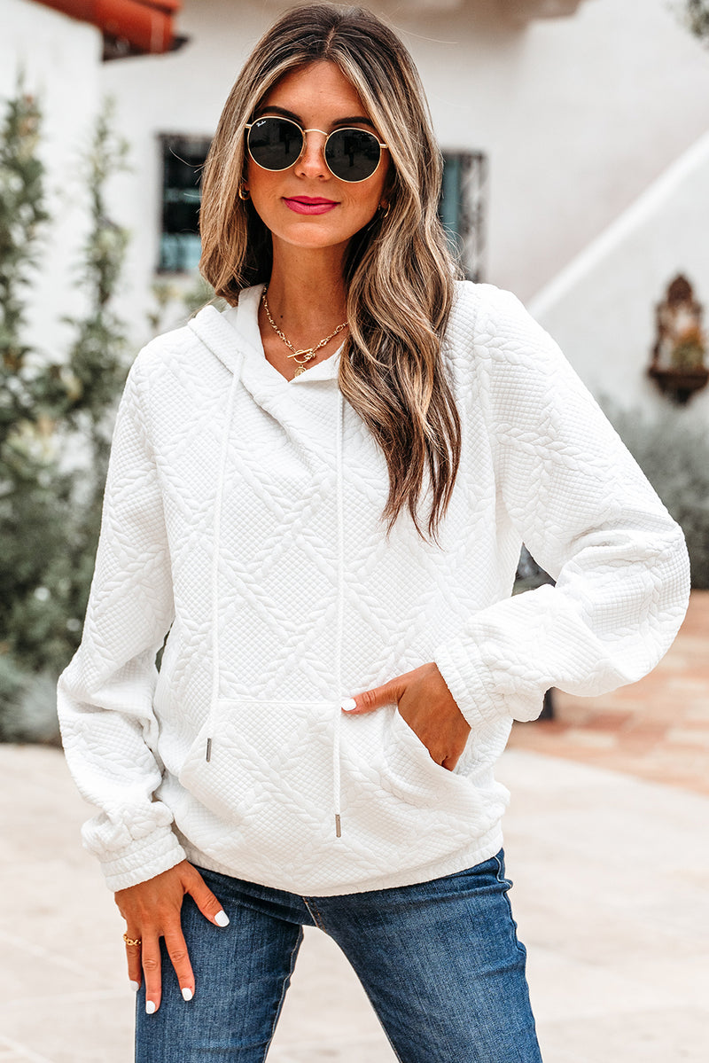 Cable Lattice Texture Kangaroo Pocket Hoodie