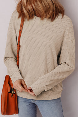 Solid Color Textured Long Sleeve Top