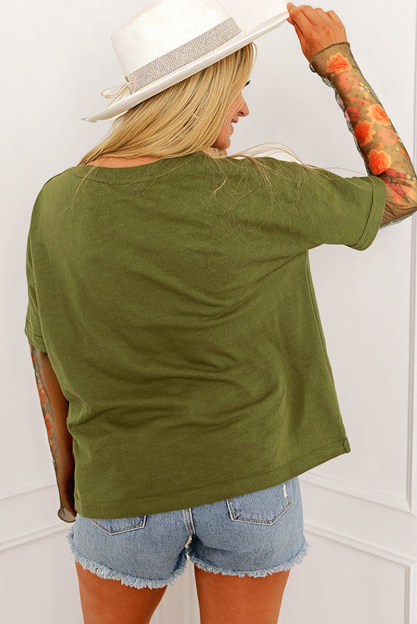 Solid Faux Two Piece Floral Long Sleeve Patchwork Tee