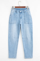 High Rise Barrel Relaxed Patch Pocket Jeans